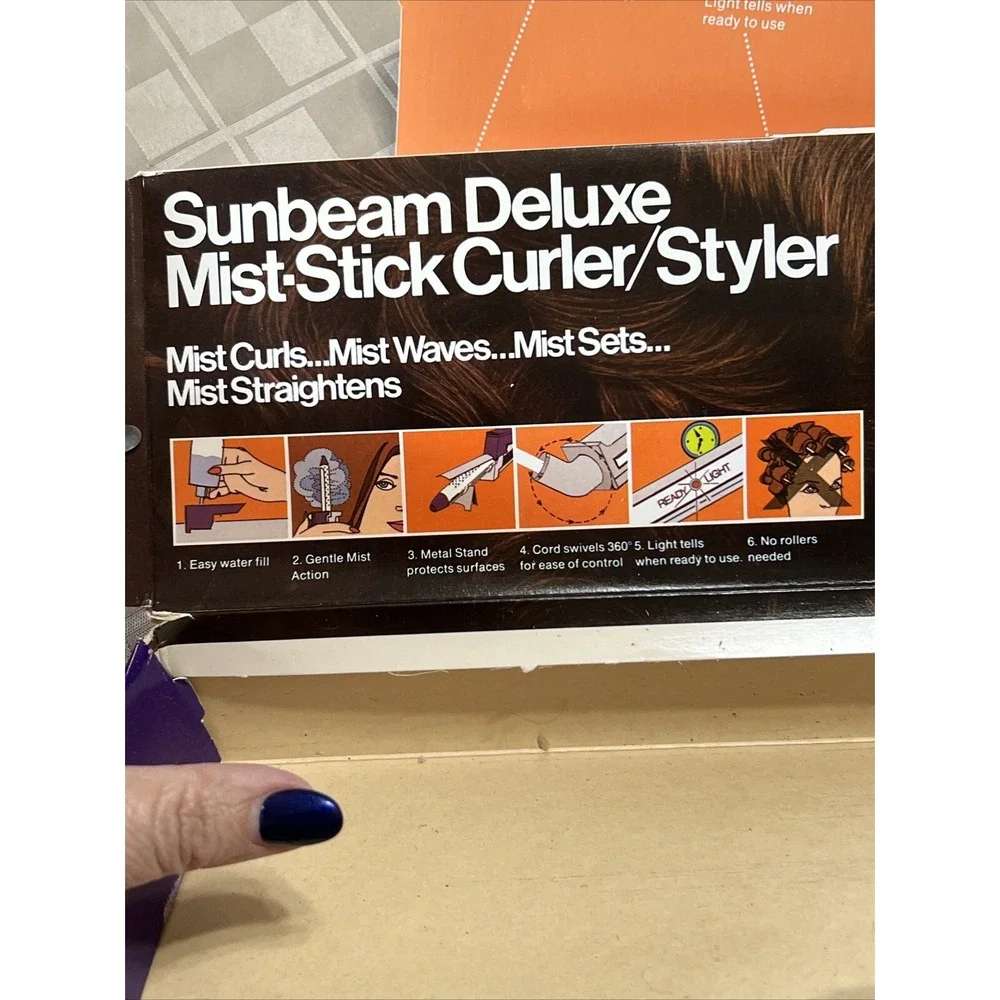 SUNBEAM MIST STICK CURLER STYLER 54-28 WC2 1973 EUC Vintage Warranty Card Tested